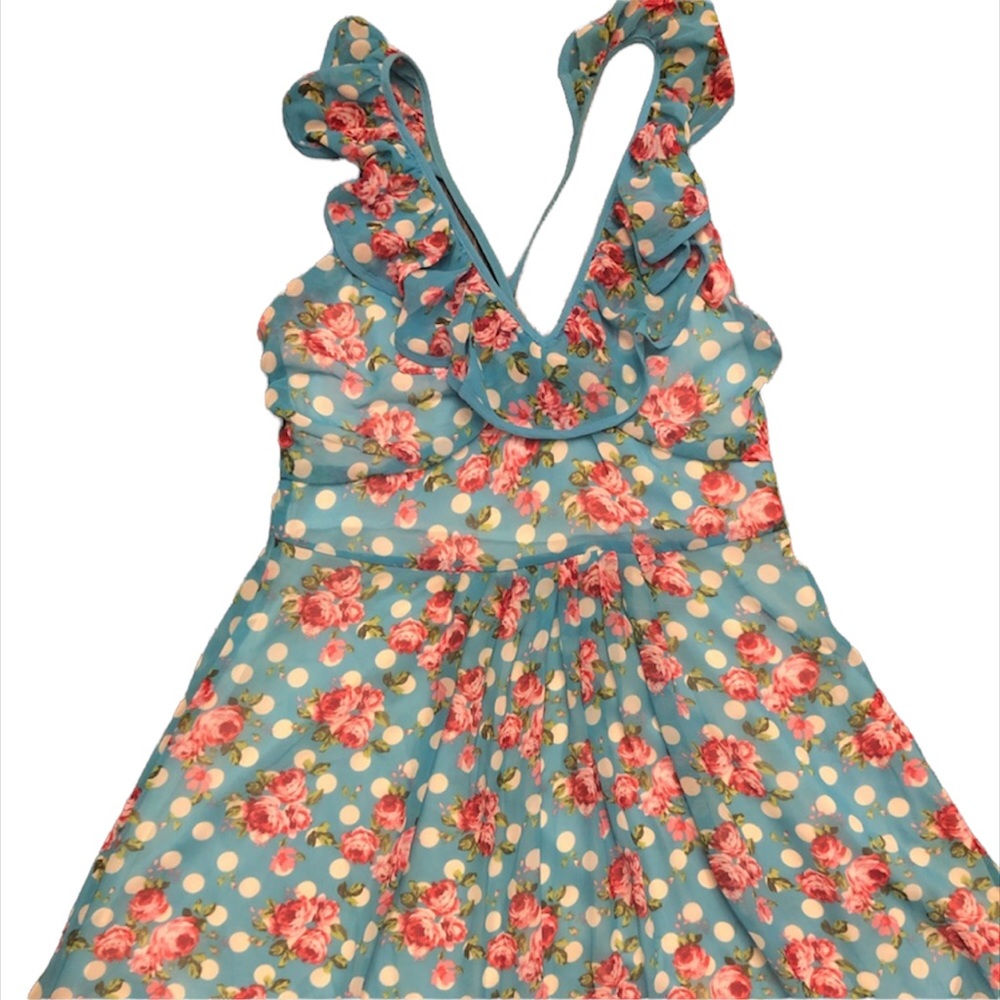 Mind Code Beautiful Turquoise Polka Dot Floral Su… - image 2